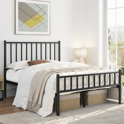 Yaheetech Metal Platform Bed Frame with Spindle Headboard and Footboard