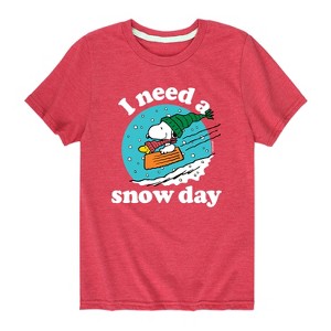 Boys' - Peanuts - Snoopy and Woodstock Christmas Skating Short Sleeve Graphic T-Shirt - 1 of 4