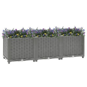 vidaXL Raised Bed 47.2"x15.7"x15", Light Gray Polypropylene Flower Box Garden Planter for Patio, Balcony, and Outdoor Spaces - Stylish Rattan Pattern - 1 of 4