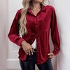 Coolmee Women's Velvet Shirts Long Sleeve Button Down Casual  Winter Tops - 3 of 4