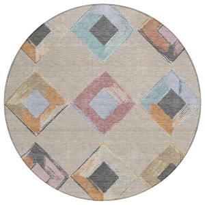 Beige Mauve And Charcoal Geometric Washable Indoor Outdoor Area Rug - 1 of 4