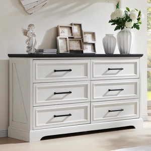 SinCiDo 6 Drawer Dresser for Bedroom, Farmhouse TV Stand with 6 Drawers, 52″ W Rustic Dresser Wood Chest of Drawers for Bedroom, Off White - 1 of 4