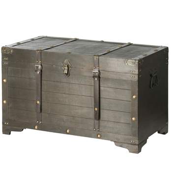 Vintiquewise Brown Large Wooden Storage Trunk with Lockable Latch