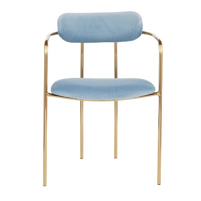 Blue Velvet Upholstered Arm Chair with Metal Frame