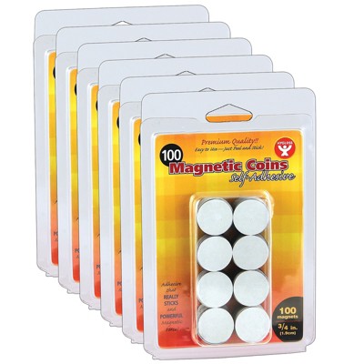 Hygloss Self-Adhesive Magnetic Coins 3/4" Black 100 Per Pack 6 Packs HYG61400-6