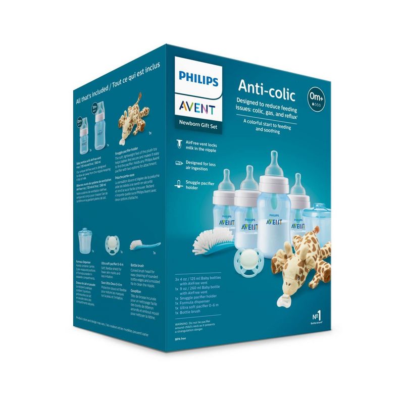 Philips Avent Anti-Colic Baby Bottle with AirFree Vent Newborn Gift Set with Snuggle - Blue - 8pc, 4 of 16