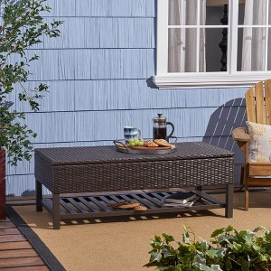 Storage Bench With Rack, Storage, Rattan Patio Coffee Tables With Iron Legs, 50.2 Inch Flip Cover Large Storage Bench Foot Rest - 1 of 4