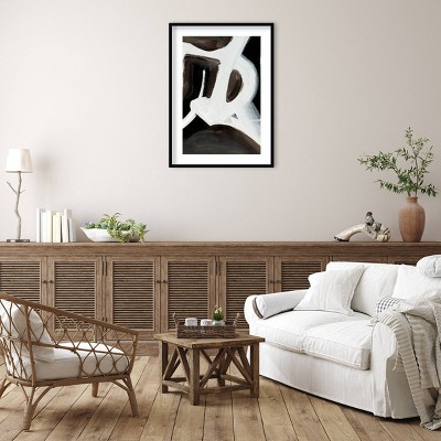 Large Black and White Abstract Wood Framed Wall Art Print