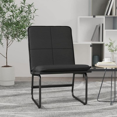 Black Faux Leather Armless Accent Chair with Metal Frame