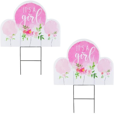 Blue Panda 2-Pack It’s A Girl Baby Shower Yard Signs with Stakes Outdoor Lawn Decorations, Pink 17 x 13 In