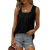 Women's Tank Tops Loose Fit Pleated Square Neck Sleeveless Tops Shirts Curved Hem Summer Outfit - 2 of 4