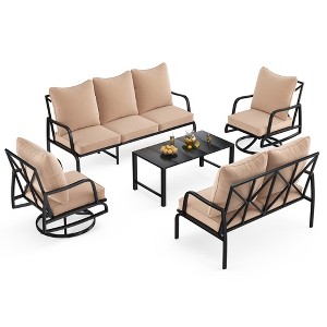 Maggift Patio Seating Set 5-Piece with Swivel Rocking Chair, Side Table and Thick Cushion for Deck, Backyard and Garden, Beige, 23.2" * 26.8" * 34.2" - 1 of 4