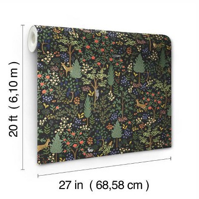 Woodland Black and Green Vinyl Peel and Stick Wallpaper