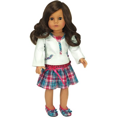 Sophia’s Long-Sleeved Shirt & Plaid Skirt for 18” Dolls, Hot Pink/Blue