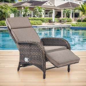POCASSY Outdoor Recliner Chair, Wicker Adjustable Reclining Patio Lounge Chair with Cushion, Adjustable Backrest and Footrest, Ideal for Pool Deck - 1 of 4