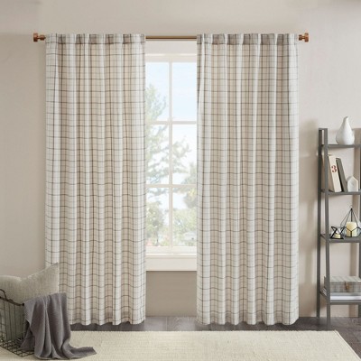 PAGED Plaid Rod Pocket and Back Tab Curtain Panel with Fleece Lining Natural for Living Room