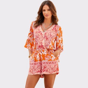 Women's Floral Wrap Look Romper - LASCANA - 1 of 4