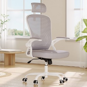 Lirago Ergo Chair w/Flip-Up Armrests - Adjustable Headrest & Lumbar, Gray Mesh - 1 of 4