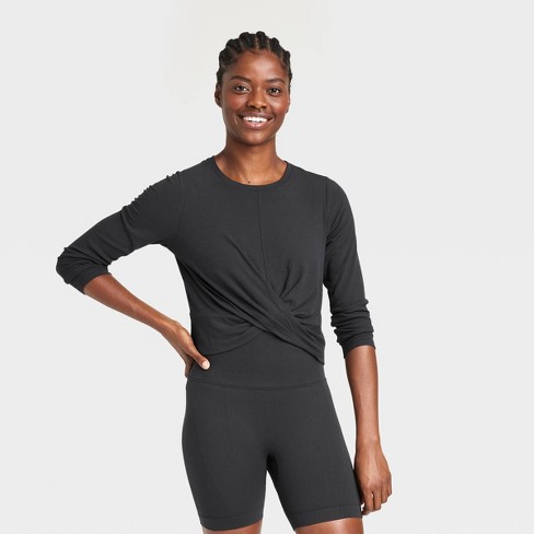 Women's Wear 2 Ways Long Sleeve Crop Top - JoyLab™ Black XS