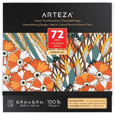 Arteza Adult Coloring Book, Floral Illustrations, 6.4"x6.4" - 72 Sheets (ARTZ-3476)