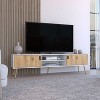 Vynxaria Elegant TV Rack with 2 Hinged Doors and Central Shelves, White/Macadamia Finish - 3 of 4