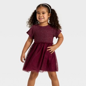 Toddler Girls' Short Sleeve Sparkle Ribbed Tulle Dress - Cat & Jack™ - 1 of 3