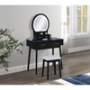 Gulches Modern Luxury 3pc Vanity Table & Stool Set - Built-in LED-lit Mirror, Gold-Accented Handles, Cushioned Stool, Wooden Furniture, Black - 3 of 4