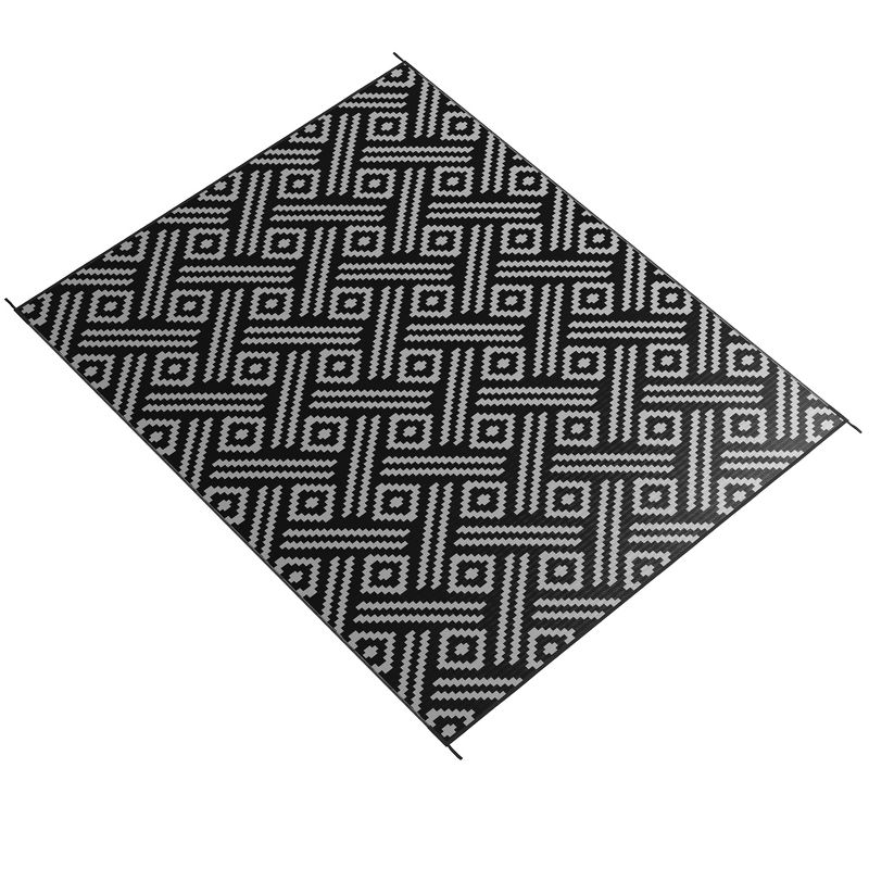 Outsunny RV Mat, Outdoor Patio Rug / Large Camping Carpet with Carrying Bag, 9' x 12', Waterproof Plastic Straw, Reversible, Black & Gray Geometric, 4 of 7