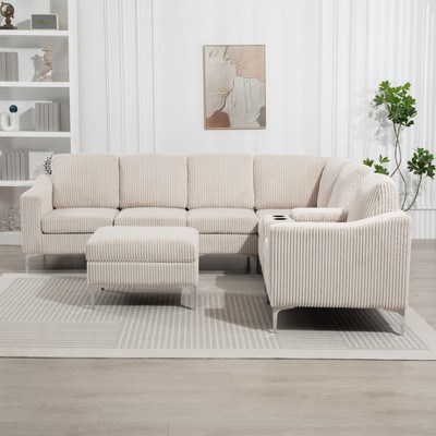 Aortzio 106.5"W Modern Corduroy Track Arm Modular Sectional Sofa