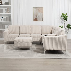 Aortzio 106.5"W Modern Corduroy Track Arm Modular Sectional Sofa - 1 of 4