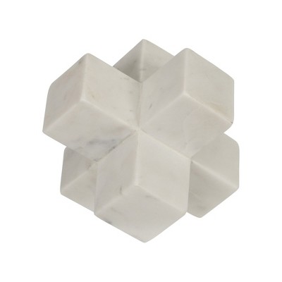 Sagebrook Home 7" Decorative Sculpture - Contemporary Abstract Marble Jack Statue - White Marble Decorative Accent for Home, Office, Gift Bathroom,