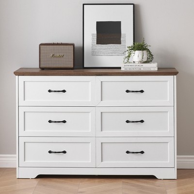 Whizmax 6 Drawers Dresser for Bedroom,Chest of Drawers,Storage Dresser for Bedroom,Living Room,Kids Room(White and Brown)