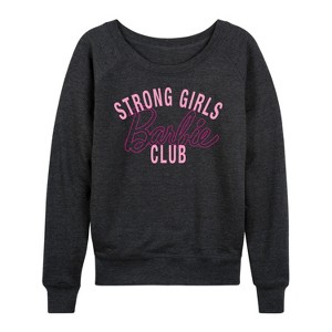 Women's - Barbie - Strong Girls Club Lightweight French Terry Wide Neck Long Sleeve Shirt - 1 of 4