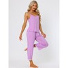 cheibear Women's Soft Cami Top and Capri Lace Trim Sleeveless Summer Pajama Set - 2 of 4