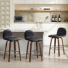 Bekrvio 26" Swivel Counter Height Bar Stools Set of 3 – Mid-Century Modern Upholstered PU Leather & Walnut Bentwood Legs, for Kitchen Island (Black) - 3 of 4
