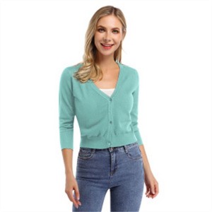 BLUEMING Women’s Cropped Button-Front Cardigan - Textured Knit with 3/4 Sleeves & Elevated Everyday Silhouette - 1 of 4