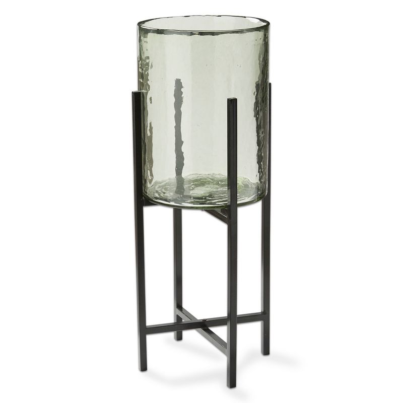 tagltd Recycled Glass Hurricane Pillar Candle Holder with Stand Large, 10.0L x 10.0W x 24H inches, Decorative Use Only, 1 of 3