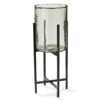 tagltd Recycled Glass Hurricane Pillar Candle Holder with Stand Large, 10.0L x 10.0W x 24H inches, Decorative Use Only