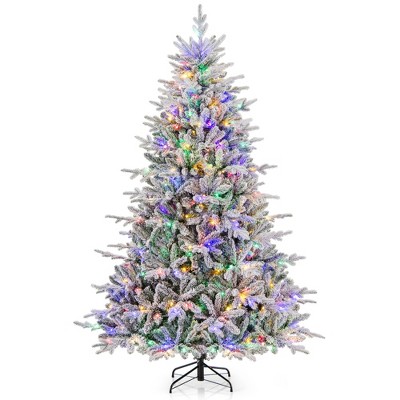 Tangkula 4.5/6/7 FT Pre-Lit Artificial Christmas Tree Snow Flocked Full Tree w/ 436/820/1164 Lush Branch Tips