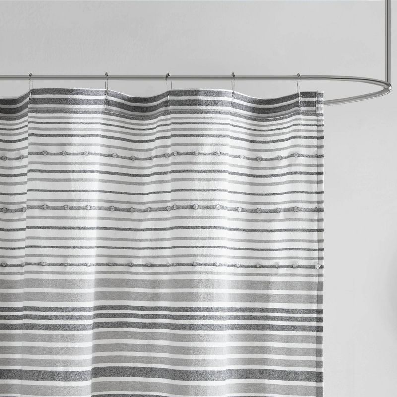 Corey Cotton Yarn Dye Shower Curtain with Pom-Poms Gray, 3 of 5