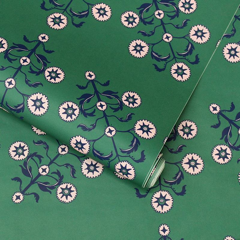Tempaper Block Print Floral Peel and Stick Wallpaper Emerald, 4 of 5