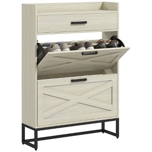 HOMCOM Slim Shoe Cabinet, Industrial Entryway Shoe Storage Cabinet with 2 Flip Drawers, Adjustable Shelves, Top Drawer for 12 Pairs - 1 of 4