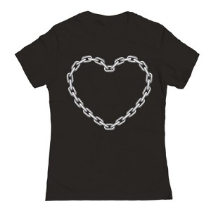 Rerun Island Women's Chains Heart Short Sleeve Graphic Cotton T-Shirt - Black XXL - 1 of 4