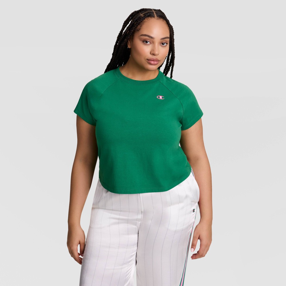 Champion Women's Iconic Essentials Raglan Short Sleeve Baby T-Shirt - Green 3X
