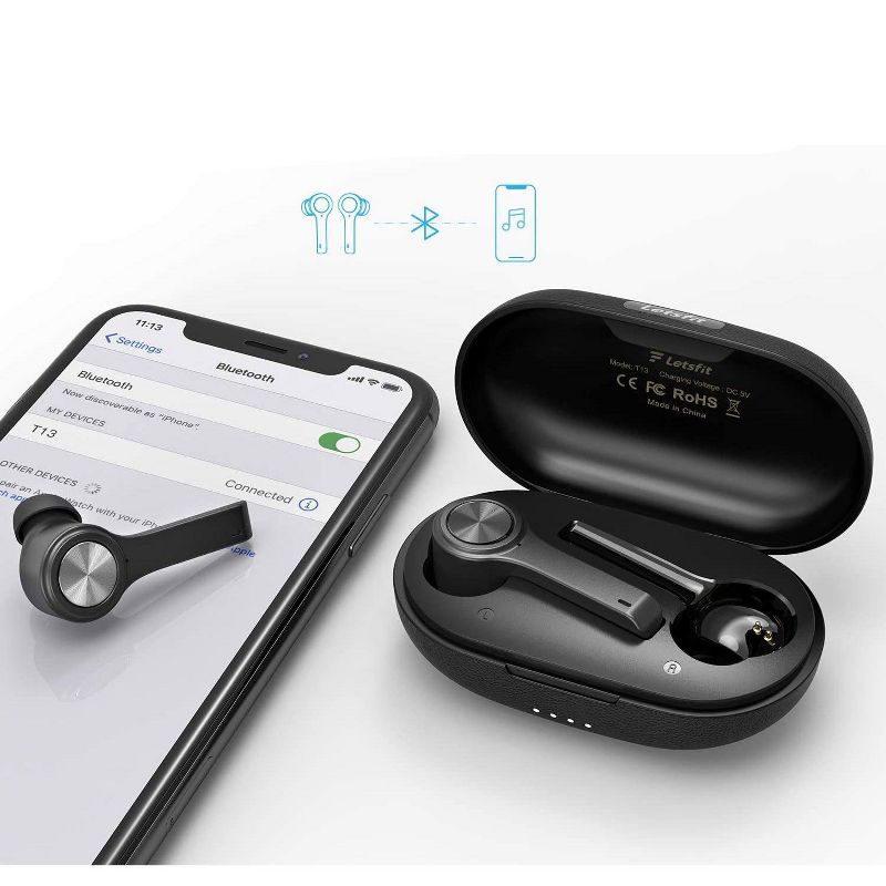 Letsfit Wireless 5.0 Wireless Waterproof Earbuds – Touch Control TWS HD Stereo Sound - Built-in Mic for Running Gym Workout T13, 5 of 10