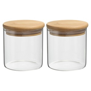 Unique Bargains Kitchen Food Storage Glass Jar with Airtight Bamboo Lid 2 Pcs - 1 of 4