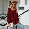 Water-Soluble Hollow Jacquard Pleated Square Neck Long Sleeve Tailcoat Solid Color T-Shirt Top - 4 of 4