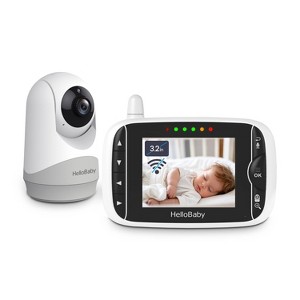 HelloBaby 3.2" Video Baby Monitor with Remote Pan-Tilt Zoom (HB6232) - White - 1 of 4
