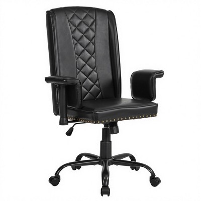 VECELO Ergonomic Leather Office Chair, Adjustable Swivel Desk Chair with Armrests & Lumbar Support, Black/Brown