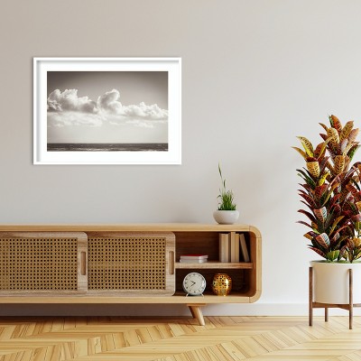 Venice Beach Monochrome Ocean Photograph in White Wood Frame